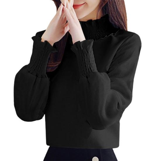Модная женская осенняя однотонная теплая блузка с длинным рукавом и высоким воротником 3XL чёрный