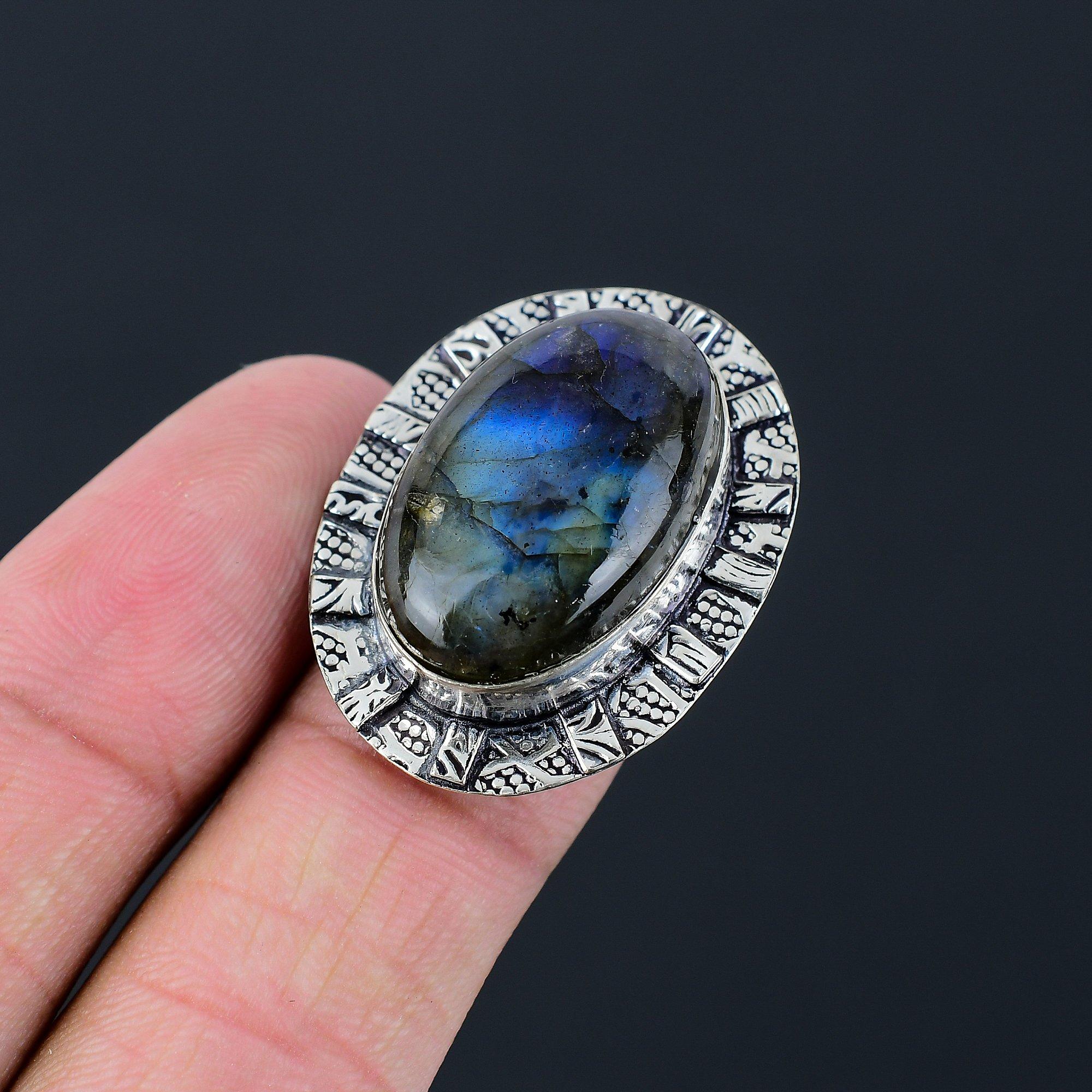 Womens day Deal Oval Labradorite Gemstone Wife Ring Jewelry Sterling Silver US 7 7