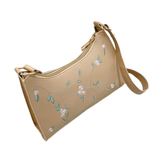 Floral Embroidered Underarm Bag Faux Leather Shoulder Bag Ladies Handbag Shoulder Purse for Party Street Work