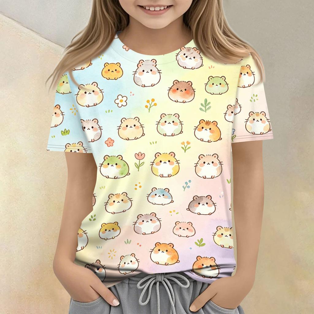 Kids Animal Print Crew Neck Short Sleeve Casual Loose Fit T Shirt Top Soft Comfortable Fabric Suitable for Everyday Wear