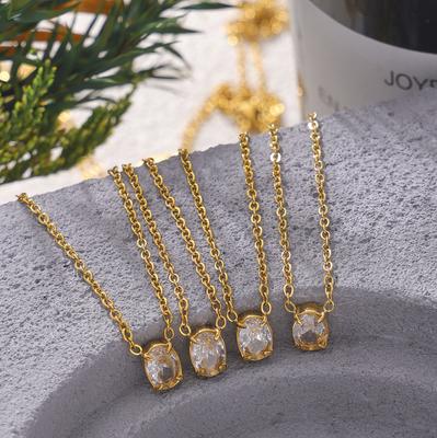 Niche Commuter Wind Oval Zircon Simple Titanium Steel Necklace 18K Gold Single Diamond Temperament Jewelry