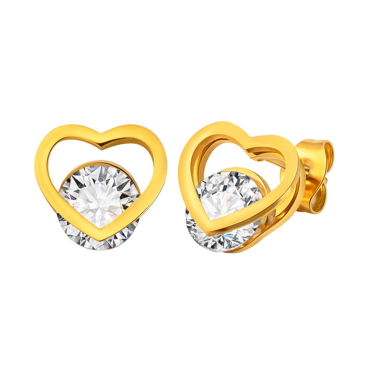 

Chic AAA Bling Cubic Zirconia Heart Stud Earrings, High Quality Gold Plated Earrings for Women,Stainless Steel Daily Jewelry