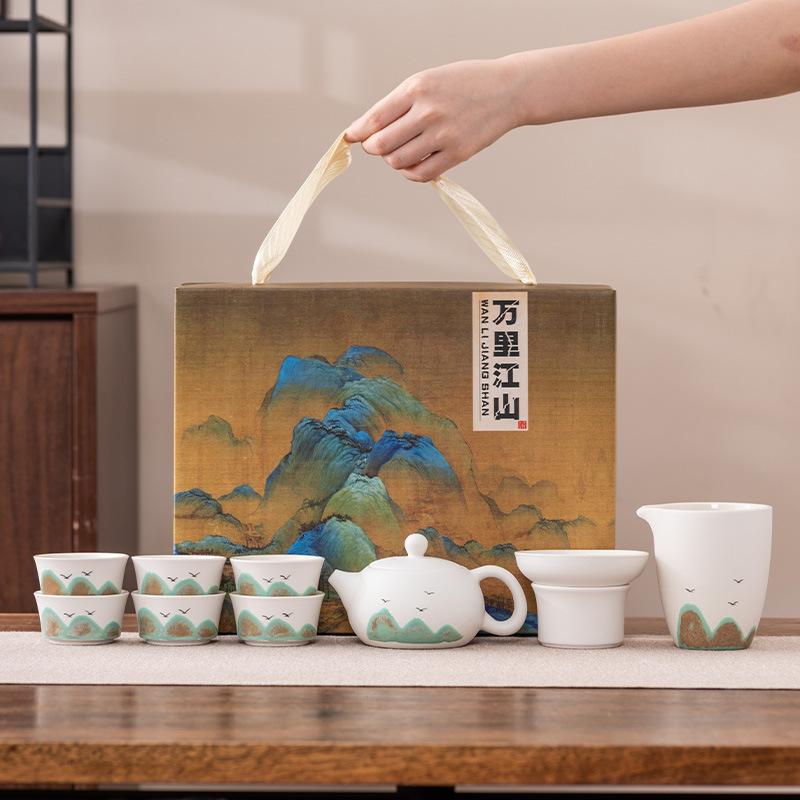 High-end hand-painted Kung Fu tea set, Xi Shi teapot cover bowl to make tea, teacup light luxury business gift box, gift.