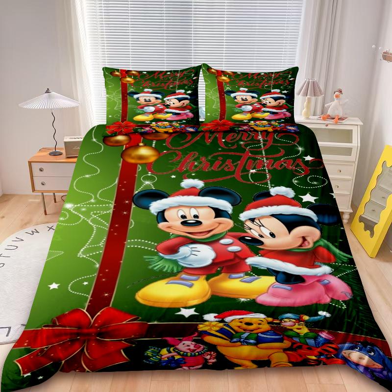 Christmas Mickey 3Pcs Duvet Cover Minnie Merry Christmas Cartoon Bedding Set Twin Full For Children Holiday Gifts Bedroom Decor