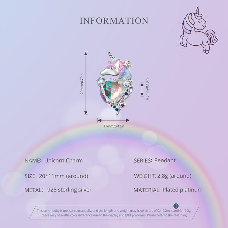 WOSTU Fantasy Series 925 Sterling Silber Einhorn-Charm, mystischer Herz-Anhänger, Planet, Regenbogen-Perlen, passend für Armbänder, Halsketten, DIY-Geschenk