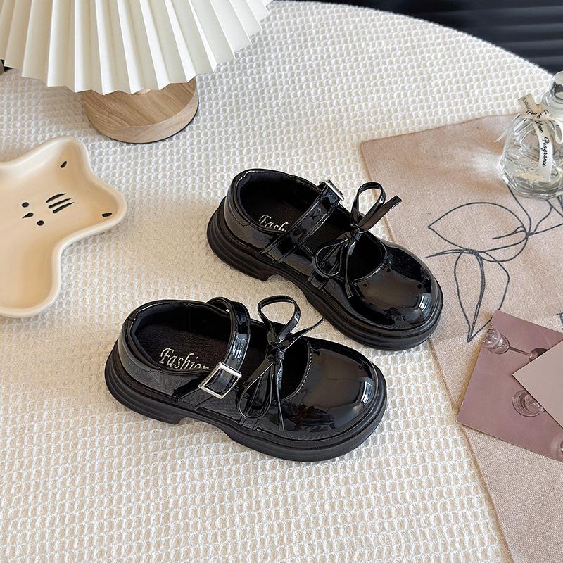 Spring and Autumn Soft Sole Girls Bow Sweet Dance Performance Casual Leather Shoes