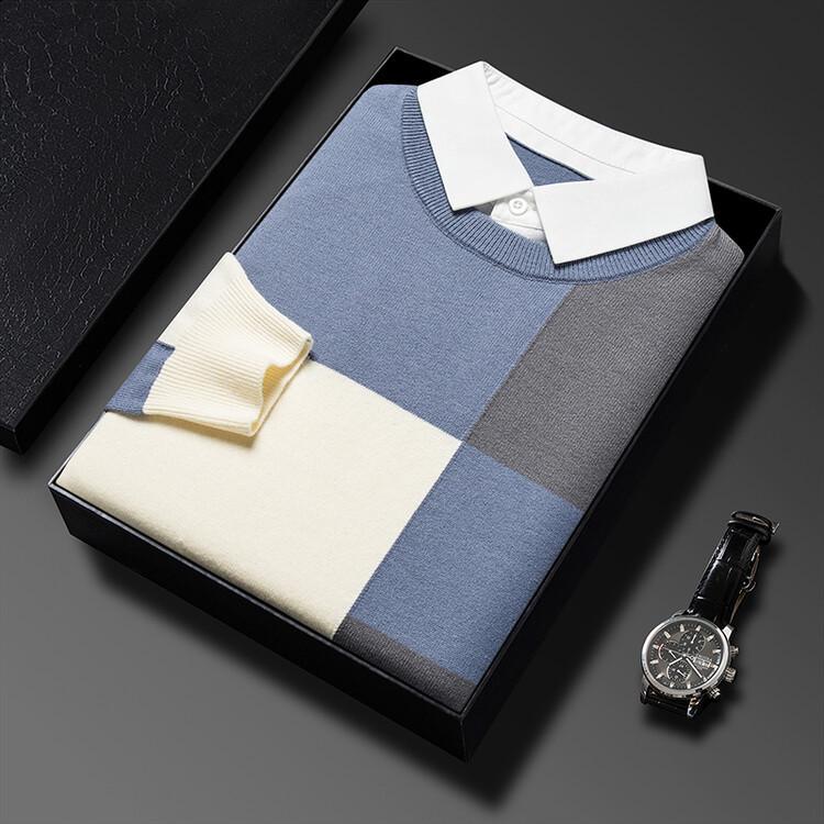 

Men s Color Block Lapel Sweater - Autumn 2025 Fashion 105 синій