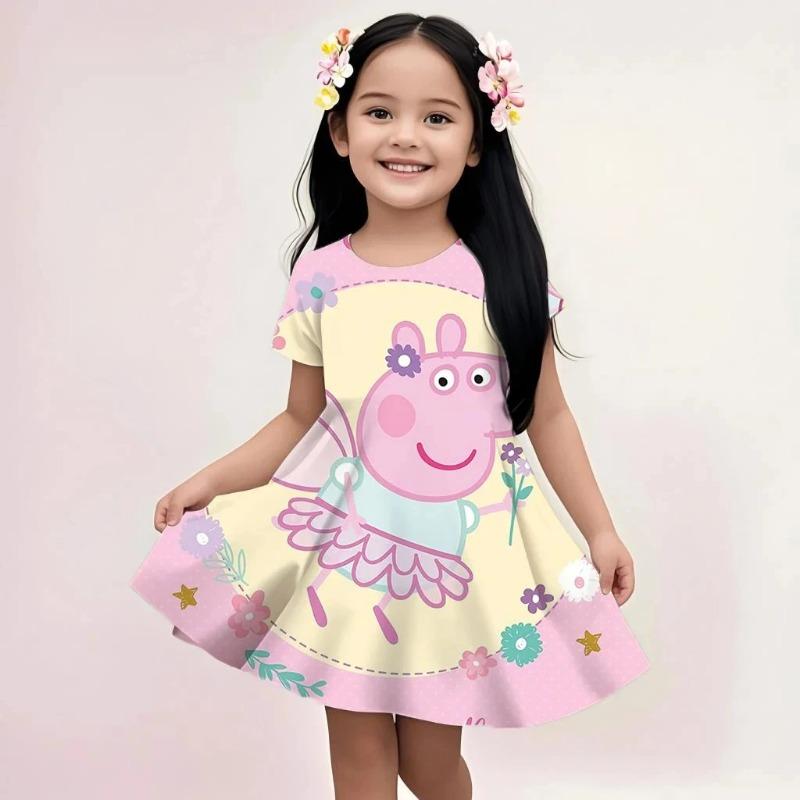 Peppa Pig Casual Sundress Girls Summer Cute Cartoon Print Loose Fit Soft Lightweight Breathable Dress 110