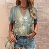 Summer Women's T-shirt V-neck Short-sleeved Floral Graphic Printing Outdoor T-shirt Women's Casual Clothing Street Shirt