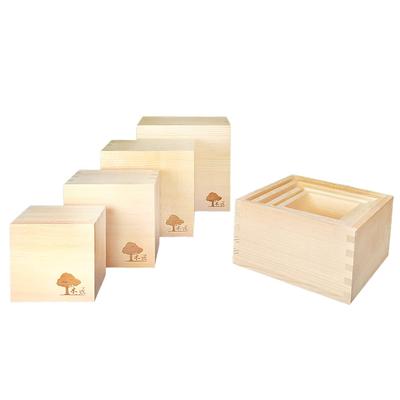 Wooden Matryoshka Square Small One Square Set of Wooden Storage Gift [Woodcraft] Box, Square, 4, Box, Natural, Stylish, Cute, Present,