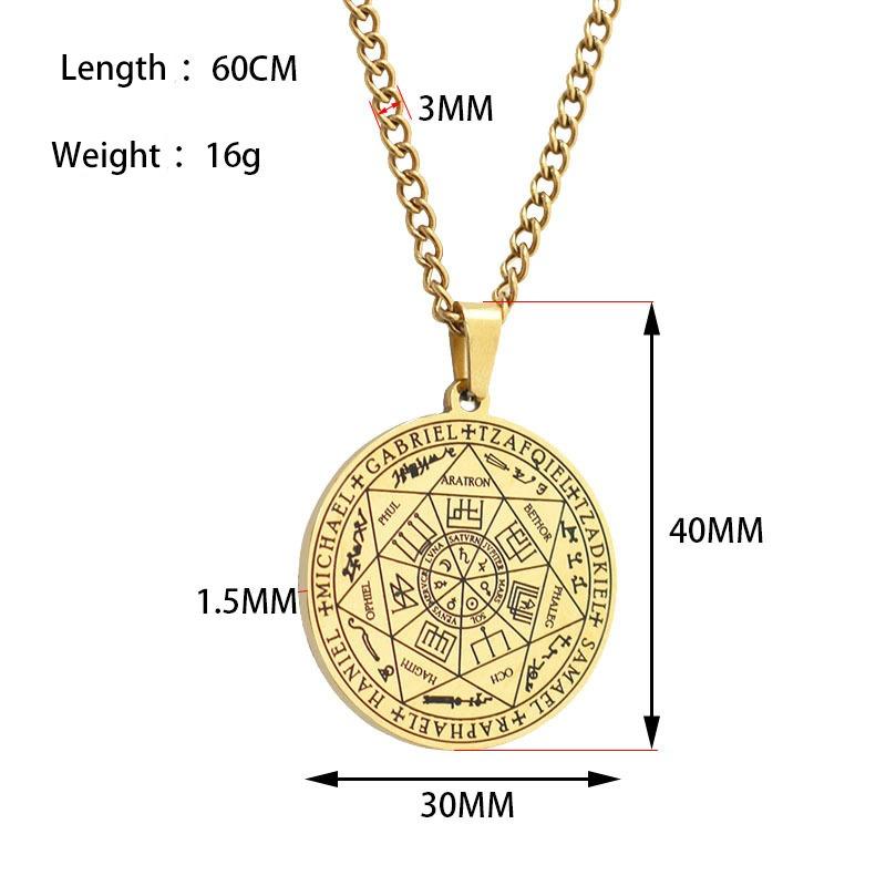 Edelstahl 7 Erzengel Amulett Anhänger Halsketten für Männer Frauen Vintage Runen Beschwörung Magischer Kreis Siegel Tag Halskette Schmuck