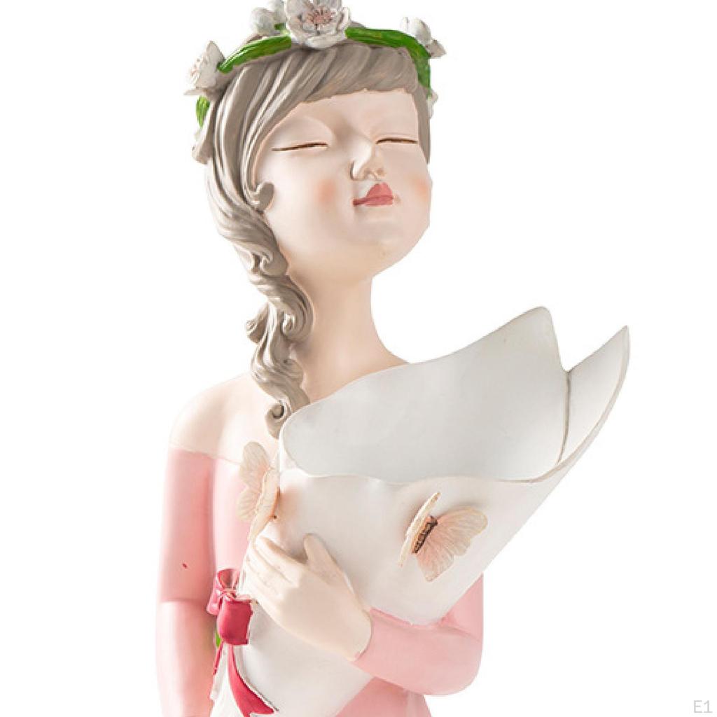 Figurina Fata Vaza De Flori Modern Unic Ideal Cadou, Statuie Design Nordic, pentru Sufragerie Birou