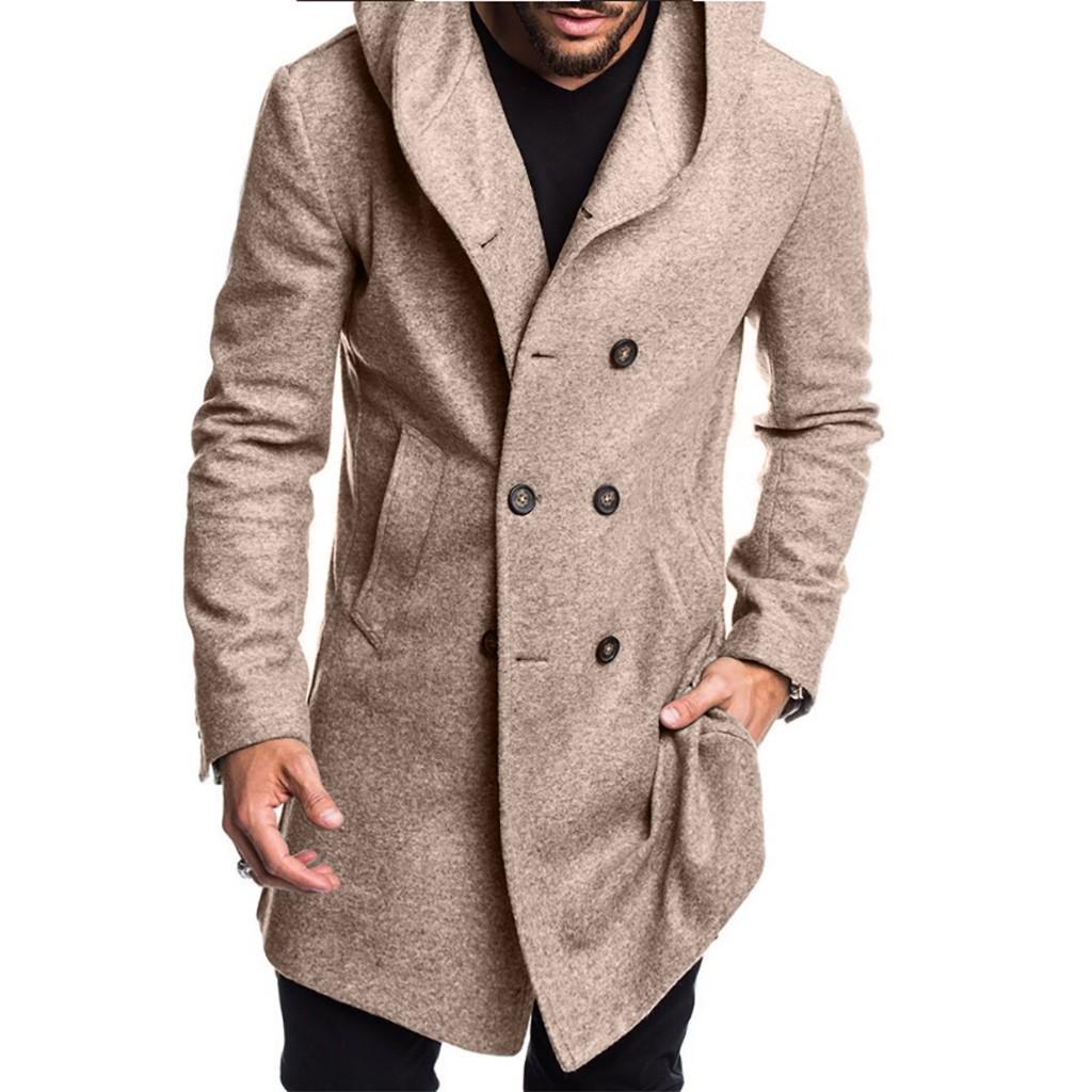Men's New Winter Style Fashion  Hat And Wool Overcoat Comfortable Warm Coat