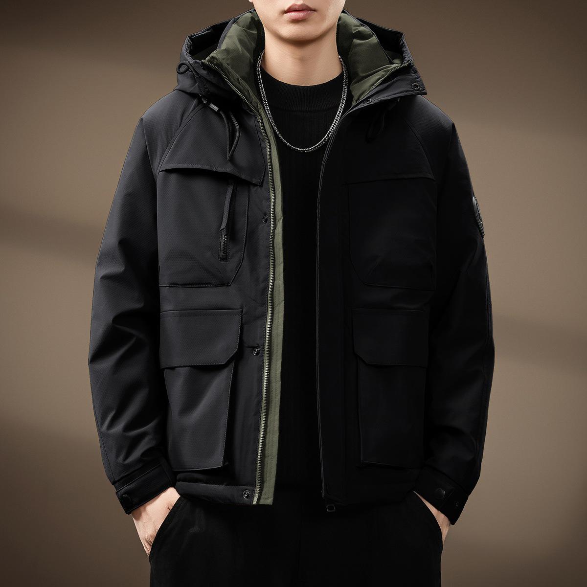

Men s 2025 Winter Hooded Down Jacket - High-End American Outdoor Style, Warm Casual Workwear L for 130-150 jin