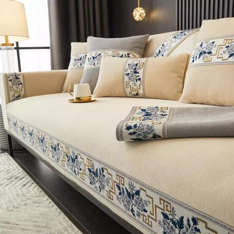 Chinese Style Anti Slip Sofa Cushion Chenier Solid Wood Sofa Mat Four Season Universal 1/2/3 Seat Combination Sofa Cover Towel