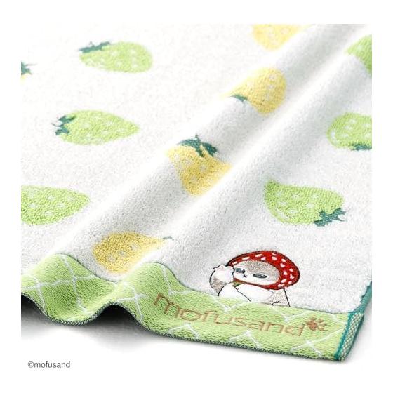Towel Museum mofusand Strawberry Wash Towel with Loop Green Cat Cute 43-0141080 Approx. 34 x 35 cm