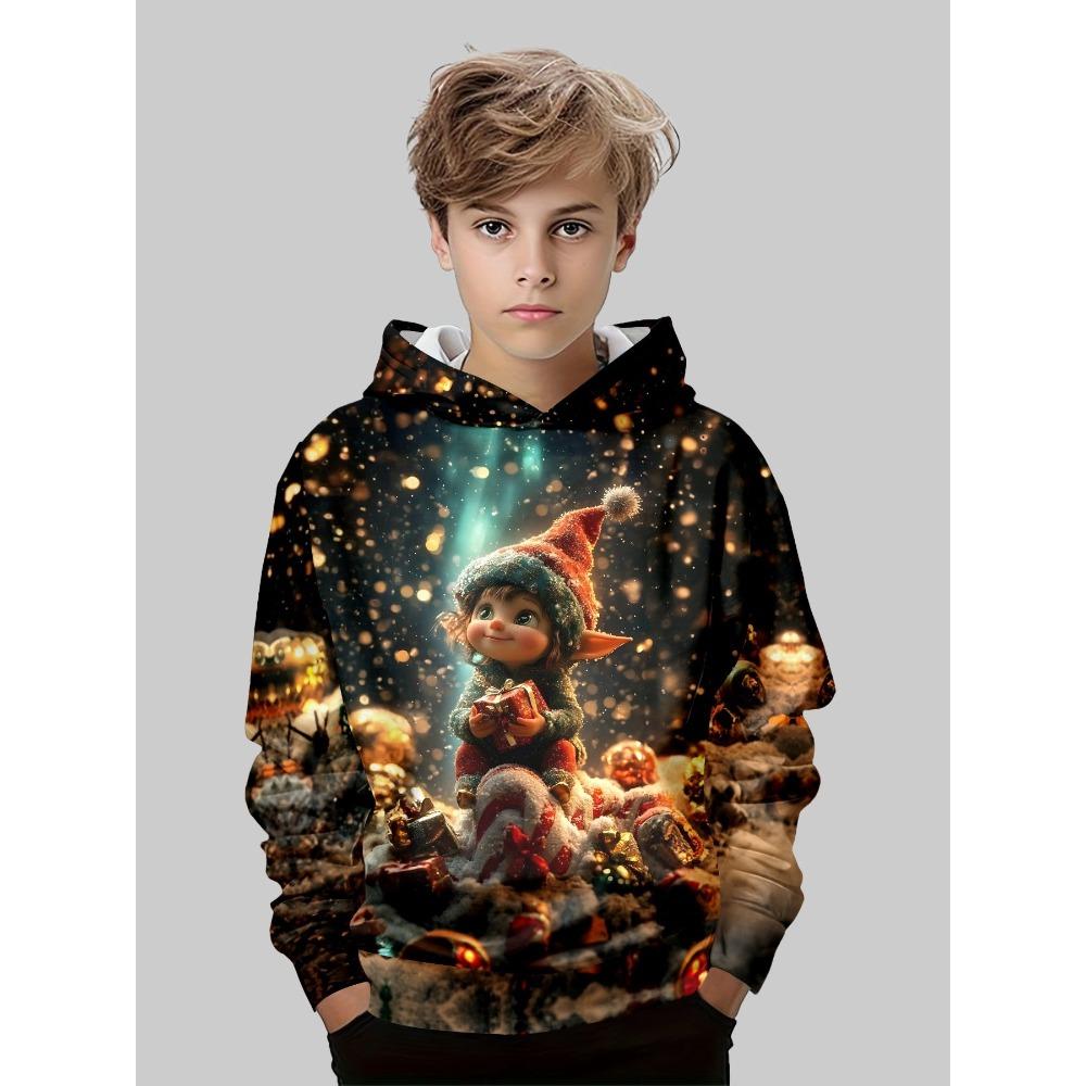 Autumn Comfortable Sports Leisure Long Sleeved Pullover Hooded Sweatshirt Children Christmas Series Loose Versatile Pocketless 3d Hoodies