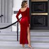 2024 European-American Velvet Sweetheart Slit Dress - Slim-Fit, Long-Sleeve, Mid-Length for Autumn/Winter