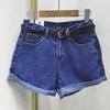 Women's High-Waisted Korean Style Denim Shorts with Rolled Hem