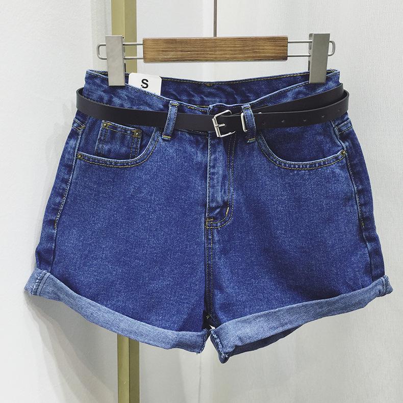 Women's High-Waisted Korean Style Denim Shorts with Rolled Hem