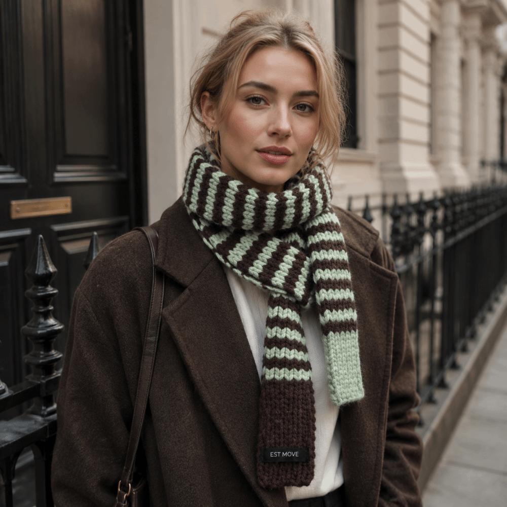 Neck Protection Winter Warm Scarf Striped Pattern Neck Scarf Vintage Knitted Long Scarf  Winter