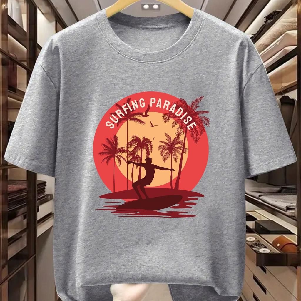 Unisexs TShirt ShortSleeved Surf Paradise Print Comfortable And Casual Summer Style