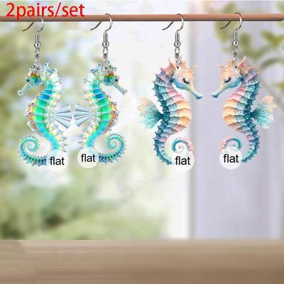 Colorful Seamaster Acrylic Drop Earrings for Women Y2K Cute Seamaster Earrings Ocean Style Earrings Female Beach Vacation Casual Earrings Accessories