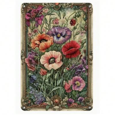 Letrero Metálico Vintage de Amapolas Florales, Arte de Pared Art Nouveau, Decoración Rústica de Granja Jardín Hogar Accen