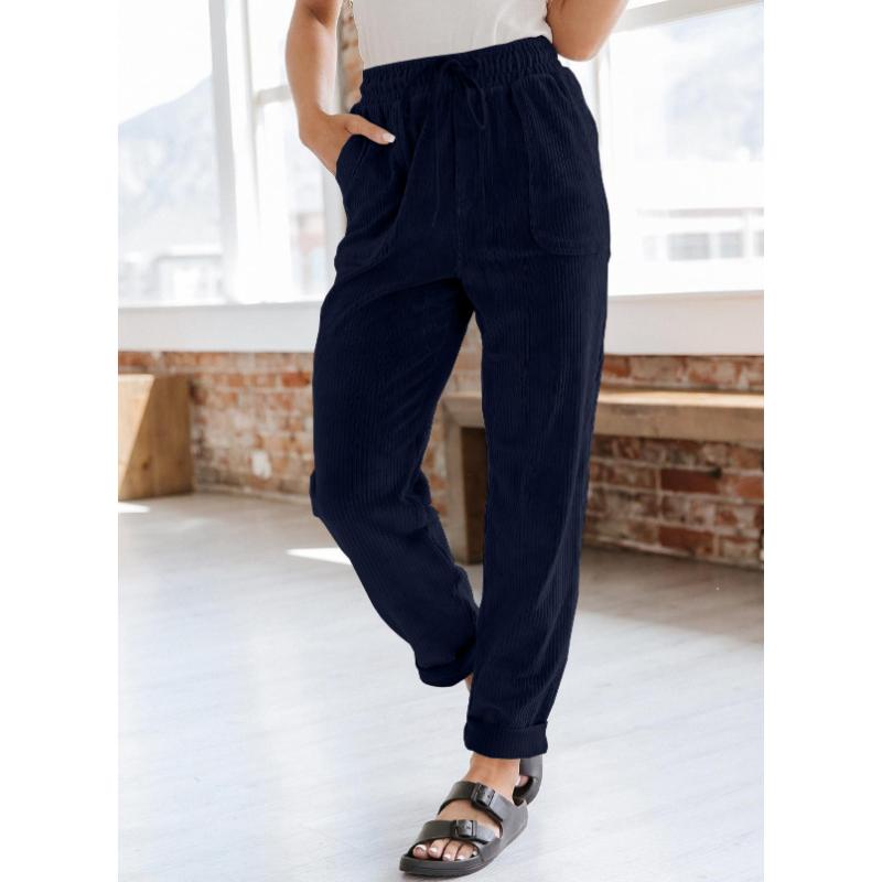 

Autumn Winter Women s Casual Pants Fashionable Solid Color Corduroy Wide-leg Pants S синий