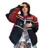 Vintage Motorcycle Baseball Jacket Women Loose Fit Geometric Print Cotton Blend Streetwear Chic Outerwear