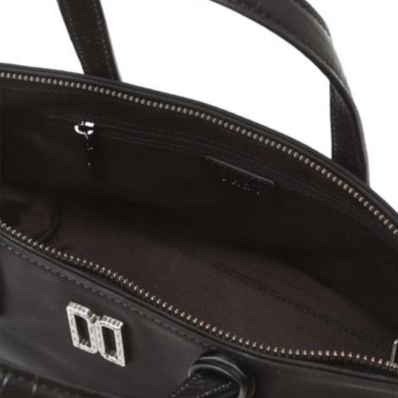 DakS Black Croco Leather Nylon Tote Bag S
