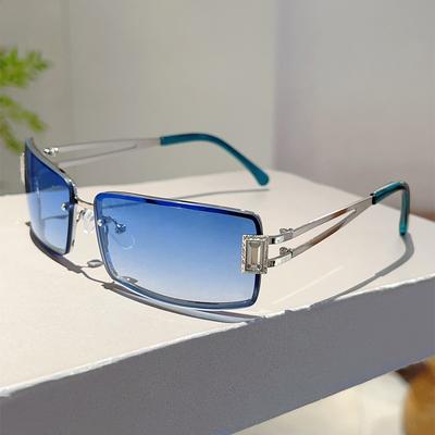 KAMMPT Fashion Rectangle Metal Sunglasses for Women Stylish Gradient UV Protection Punk Trendy Shades