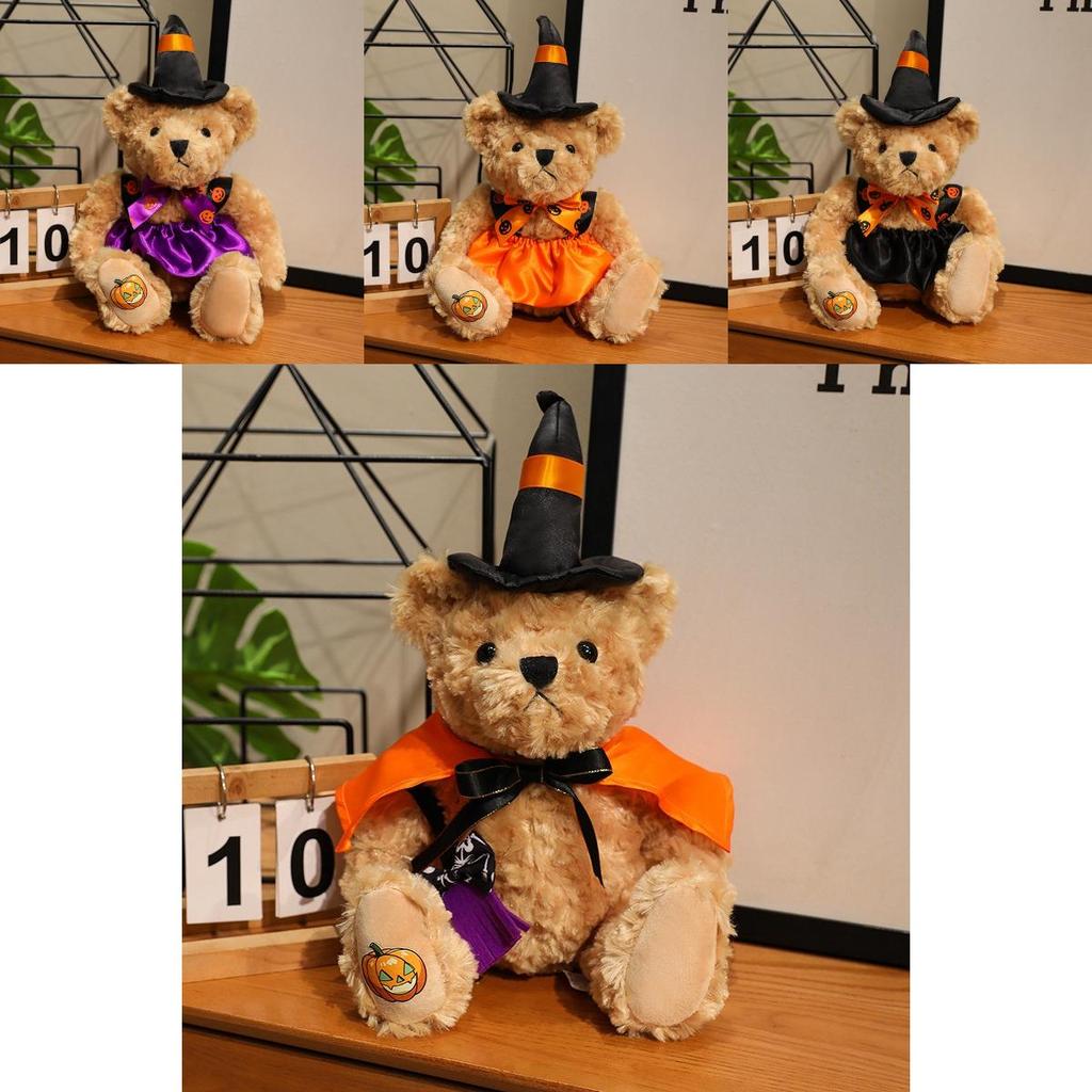 Halloween Hexe Teddybär Plüschtier mit Kürbis Muster für Spukhaus Dekoration