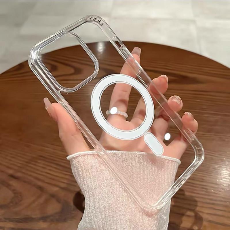 

Прозрачный акрил + ТПУ 2 в 1 магнитный беспроводной зарядный прозрачный чехол жесткий чехол совместимый с iPhone Samsung iPhone 14 Pro Max белый