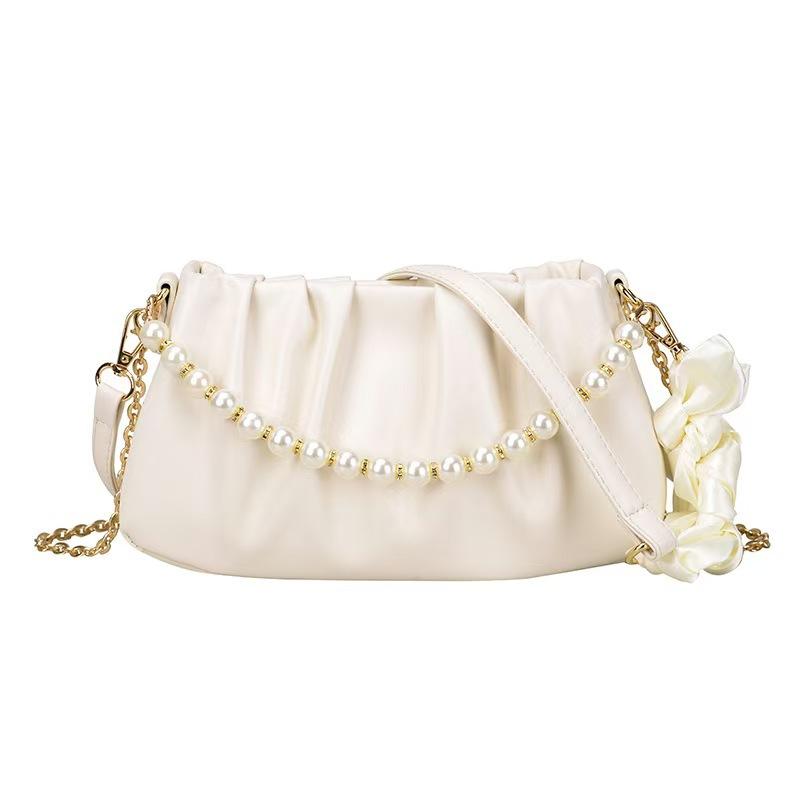 Fashion Foreign Style Cloud Bag Pearl Underarm Bag Pleated Bag Women'S Chain Clutch Bag Oblique Span Shoulder Bag