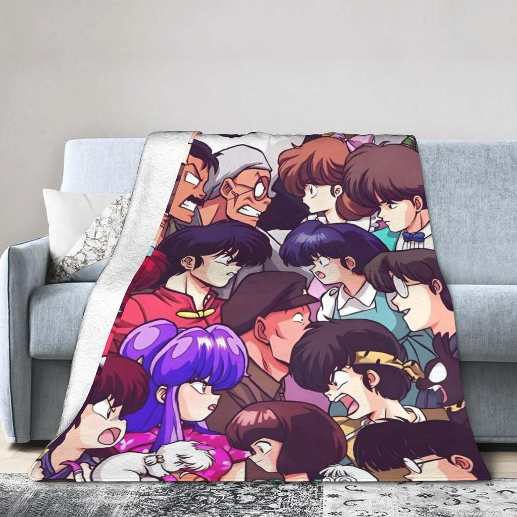 Ranma Saotom Anime Knitted Blankets Coral Fleece Plush Super Warm Throw Blankets for Bedroom Sofa Bed Rug