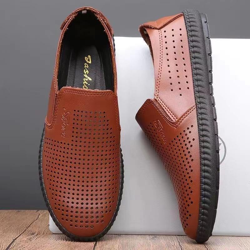 Leather men's breathable and deodorant summer extra large size men's casual leather shoes soft leather Doudou men's shoes
