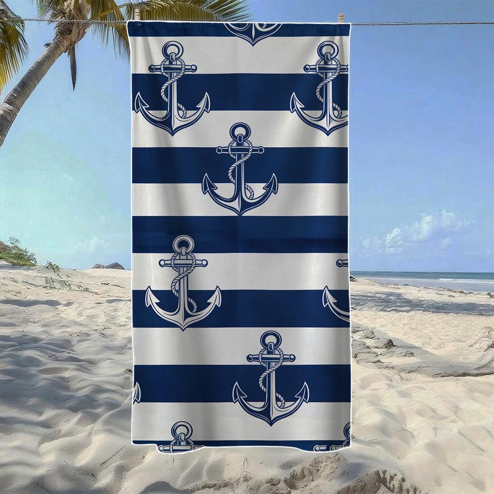 

Vertical Stripe Anchor Pattern Beach Towel, Soft Quick-Drying, Perfect For Portable Outdoor Travel, Camping And Summer Beach W30*H60(CM)