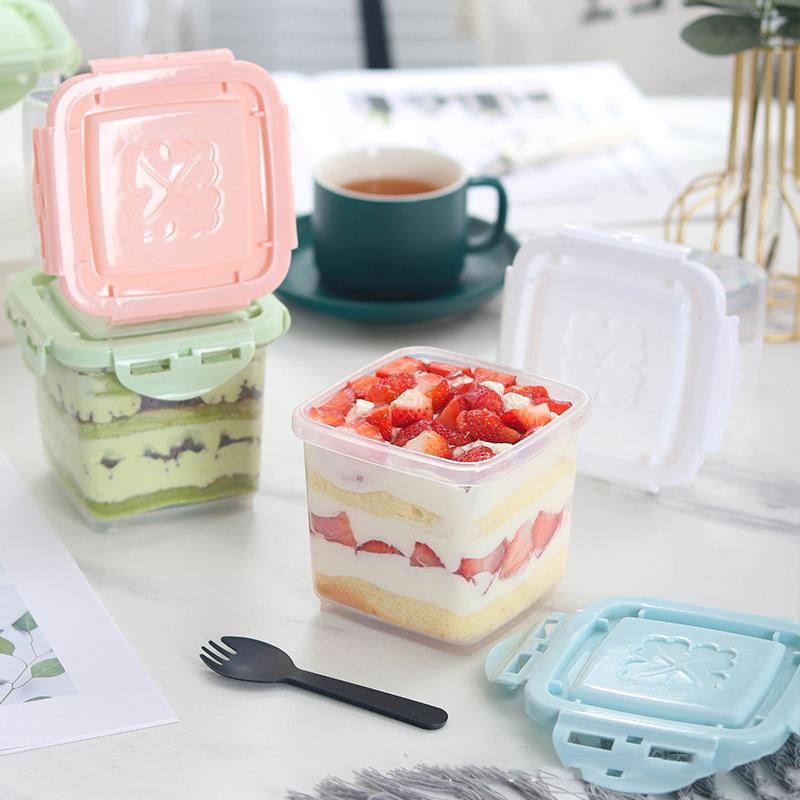 Cutie Mousse Reutilizabilă Tort Mii de Straturi Cu Furculiță Cupă Fructe Cutie Ambalaj Desert Tiramisu Înghețată Cutie Lapte de Soia