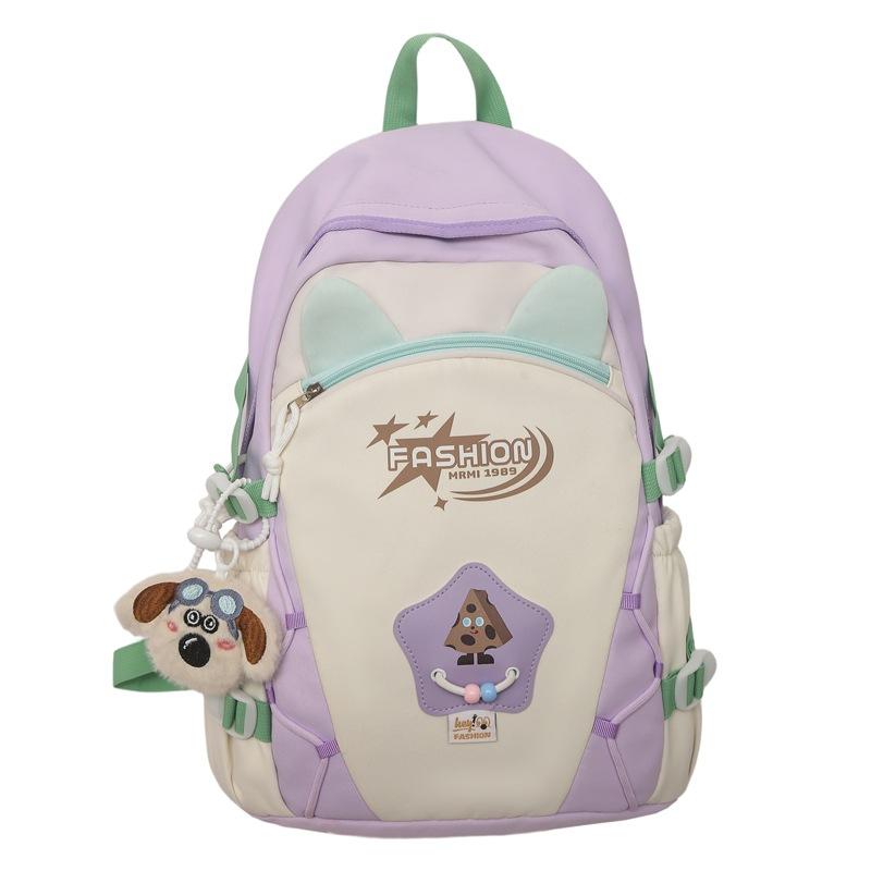 Contrast Color Backpack Women's College Style Lightweight Backpack Cartoon Student Schoolbag