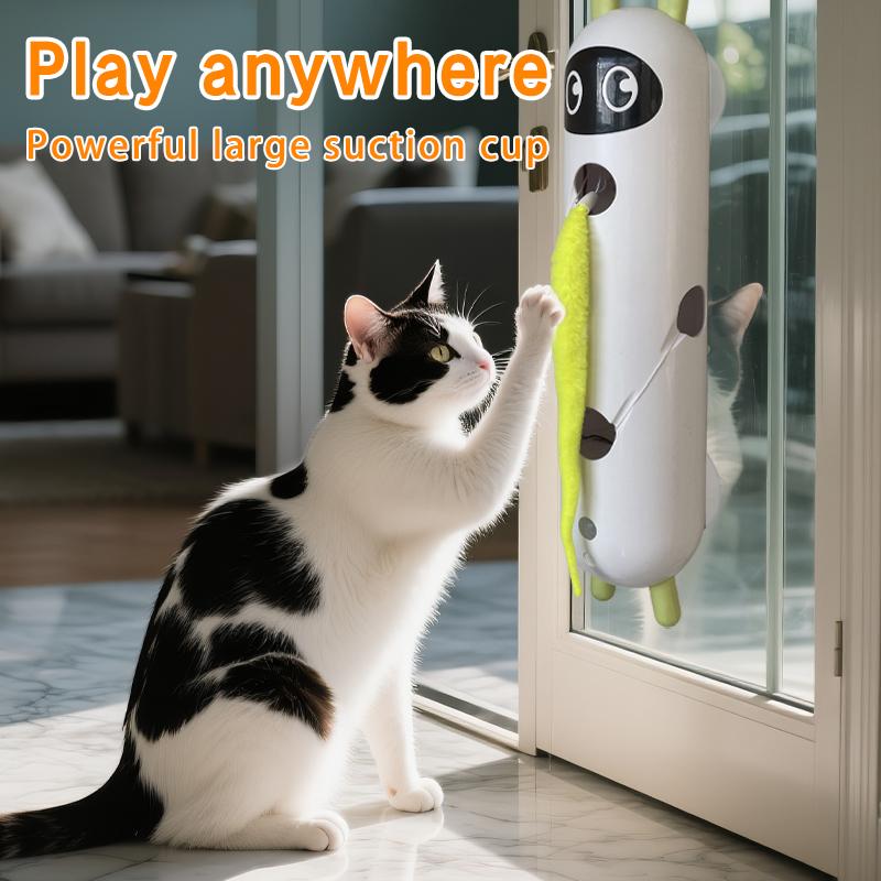 Smart Motion Cat Toy Interactive Cat Teasing Device with Sensor And Suction Cup Automatic Cat Toy with Fuzzy Tail for Indoor Cats Hunting Jumping