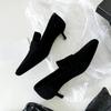 Sheepskin Version~ Retro Suede Small Square Head Thin Heel Cat Heel Deep Mouth Loafers Single Shoes Women's Shoes Commuter Shoes High Heels