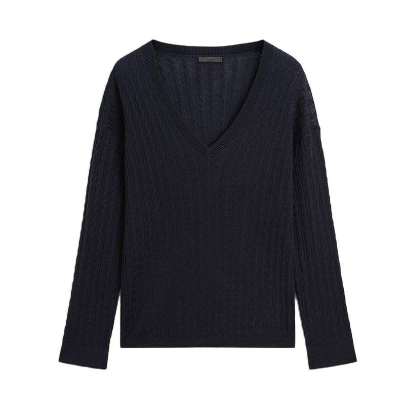 MD New Fall Women's Clothing Casual Laid-Back Style Soft Glutinous V Neck Twisted Flower Sweater Long Sleeve Knitwear 5684579