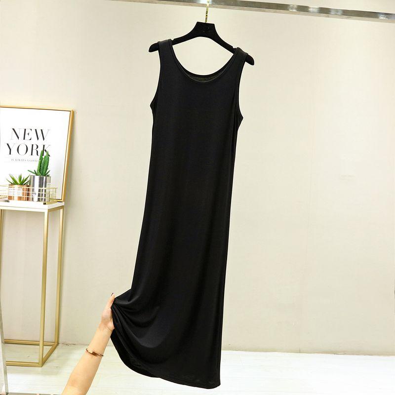 

Модальное платье-сдвиг Женское летнее свободное на подкладке Нижняя юбка Большого размера Средней длины Длинное платье Легче всего сочетать Домашняя ночная сорочка Black [Long]] M (recommended 40.00 kg-57.50 kg