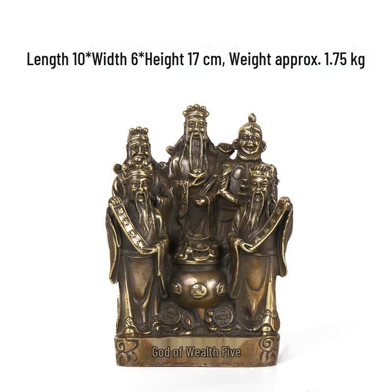 Copper Five Directions God of Wealth Figurine - Literary Office Decoration