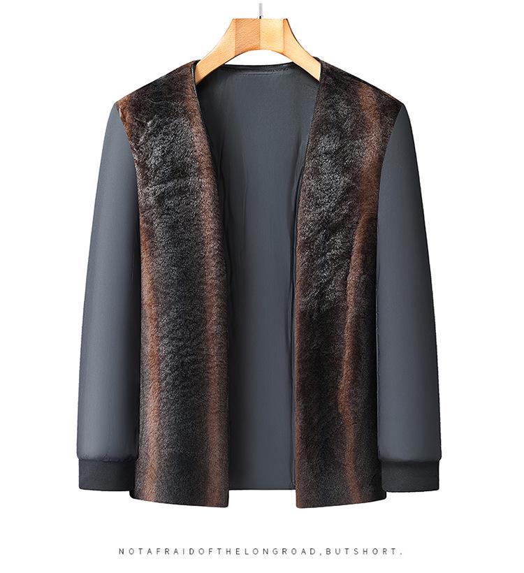 Men's Plus Size Business Casual Fleece-Lined Jacket with Detachable Fur Collar - 2025 Winter Collection