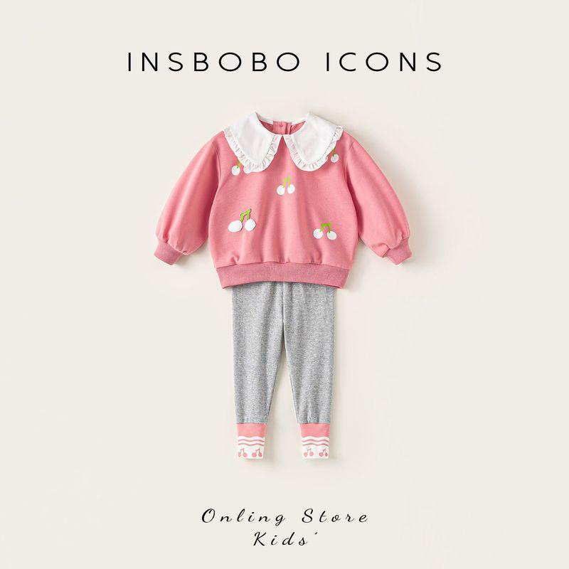 Insbobo Girls Outfit Spring 2026 New Style Baby Girl Sweatshirt Two-Piece Set Fashionable Spring Clothing for Children Pink 80