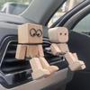 Swaying Wooden Man Figurine Car Ornament - Hand Carved with Magnetic Base, Head Shaking Stress Reliever for Dashboard & Desk, Cr