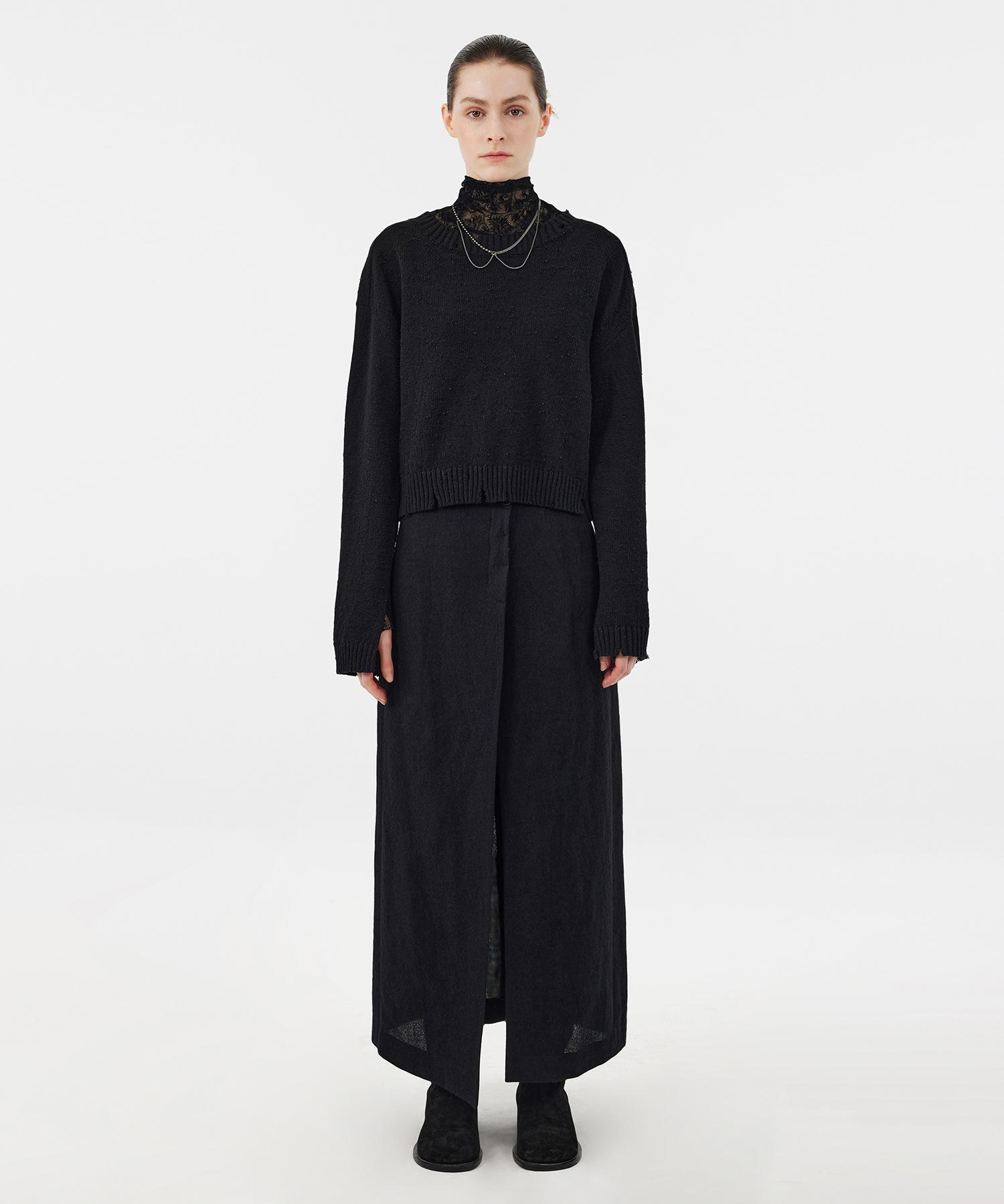 Youth Damaged Cropped Knit - Black Black/Moon (M)