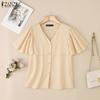 ZANZEA Women Casual V-Neck Loose Summer Short Sleeve Blouse